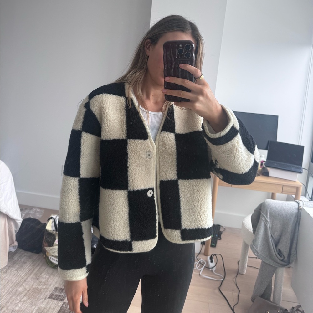 Source Unknown Checkered Sherling Coat - image 4